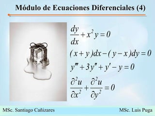 1 Módulo de Ecuaciones Diferenciales (4) MSc. Santiago Cañizares                                               MSc. Luis Puga MSc. Santiago Cañizares                                                  MSc. Luis Puga 