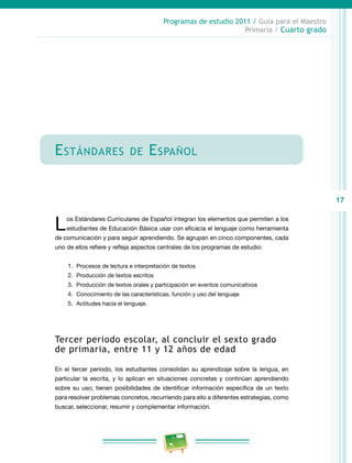 Programa de estudios 2011 cuarto grado primaria guía para el maestro | PDF