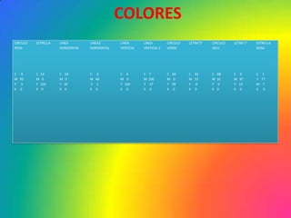 COLORES
CIRCULO   ESTRELLA   LINEA        LINEA2       LINEA      LINEA        CIRCULO   LETRA”S”   CIRCULO   LETRA”J”   ESTRELLA
ROSA                 HORIZONTAL   HORIZONTAL   VERTICAL   VERTICAL 2   VERDE                AZUL                 ROSA




C    0    C 54       C 63         C    0       C 4        C   7        C   60    C   81     C   88    C    0     C    1
M   95    M 0        M 0          M   48       M 0        M   100      M    0    M   33     M   16    M   97     Y   77
Y    3    Y 100      Y 18         Y    1       Y 100      Y    27      Y   99    Y    8     Y    0    Y   13     M    7
K   0     K 0        K 0          K   0        K 0        K    0       K    0    K   0      K   0     K    0     K    0
 