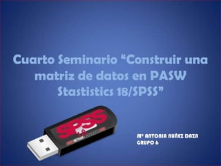 Cuarto Seminario “Construir una
   matriz de datos en PASW
       Stastistics 18/SPSS”


                   Mª ANTONIA NUÑEZ DAZA
                   GRUPO 6
 