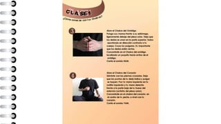 C L A E 1
¿Cómo conec
S
tar con tus Chakras?
Abre el Chakra del Ombligo
Ponga sus manos frente a su estómago,
ligeramente debajo del plexo solar. Deja que
los dedos se unan en la parte superior, todos
apuntando en dirección contraria a tu
cuerpo. Cruza los pulgares. Es importante
que los dedos estén rectos.
Concentrate en el Chakra del ombligo
localizado un poquito hacia arriba de el
ombligo.
Canta el sonido RAM.
Abre el Chakra del Corazón
Siéntate con las piernas cruzadas. Deja
que las puntas de tu dedo índice y pulgar
se toquen. Pon tu mano izquierda en tu
rodilla izquierda y tu mano derecha
frente a la parte baja de tu hueso del
esternón (arribita del plexo solar).
Concentrate en el chakra del corazón, en
el centro de tu pecho, a nivel con tu
corazón.
Canta el sonido YAM.
 