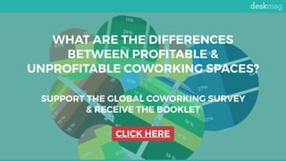 WHAT ARE THE DIFFERENCES
BETWEEN PROFITABLE &
UNPROFITABLE COWORKING SPACES?
SUPPORT THE GLOBAL COWORKING SURVEY
& RECEIVE...