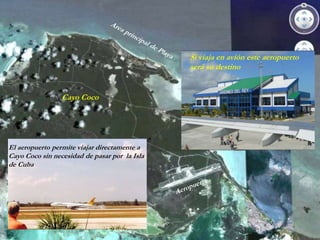 Cayo Coco
Si viaja en avión este aeropuerto
será su destino
El aeropuerto permite viajar directamente a
Cayo Coco sin necesidad de pasar por la Isla
de Cuba
 
