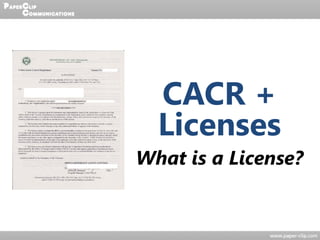 CACR +
Licenses
What is a License?
 