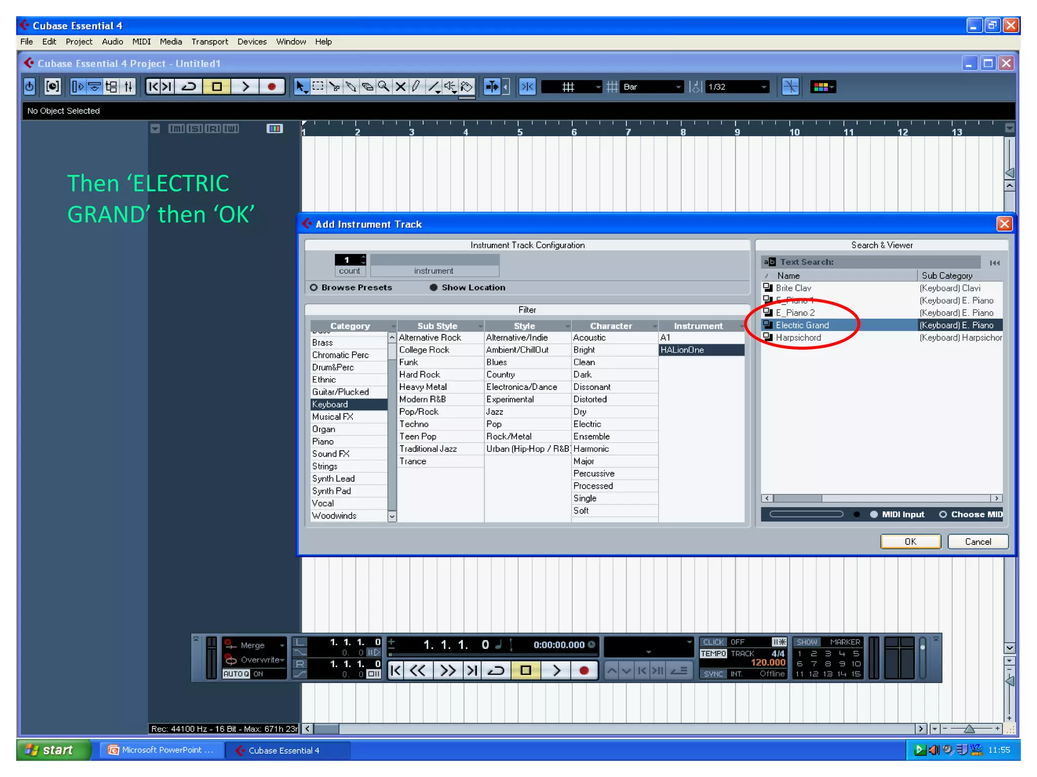 Then ‘ELECTRIC
GRAND’ then ‘OK’