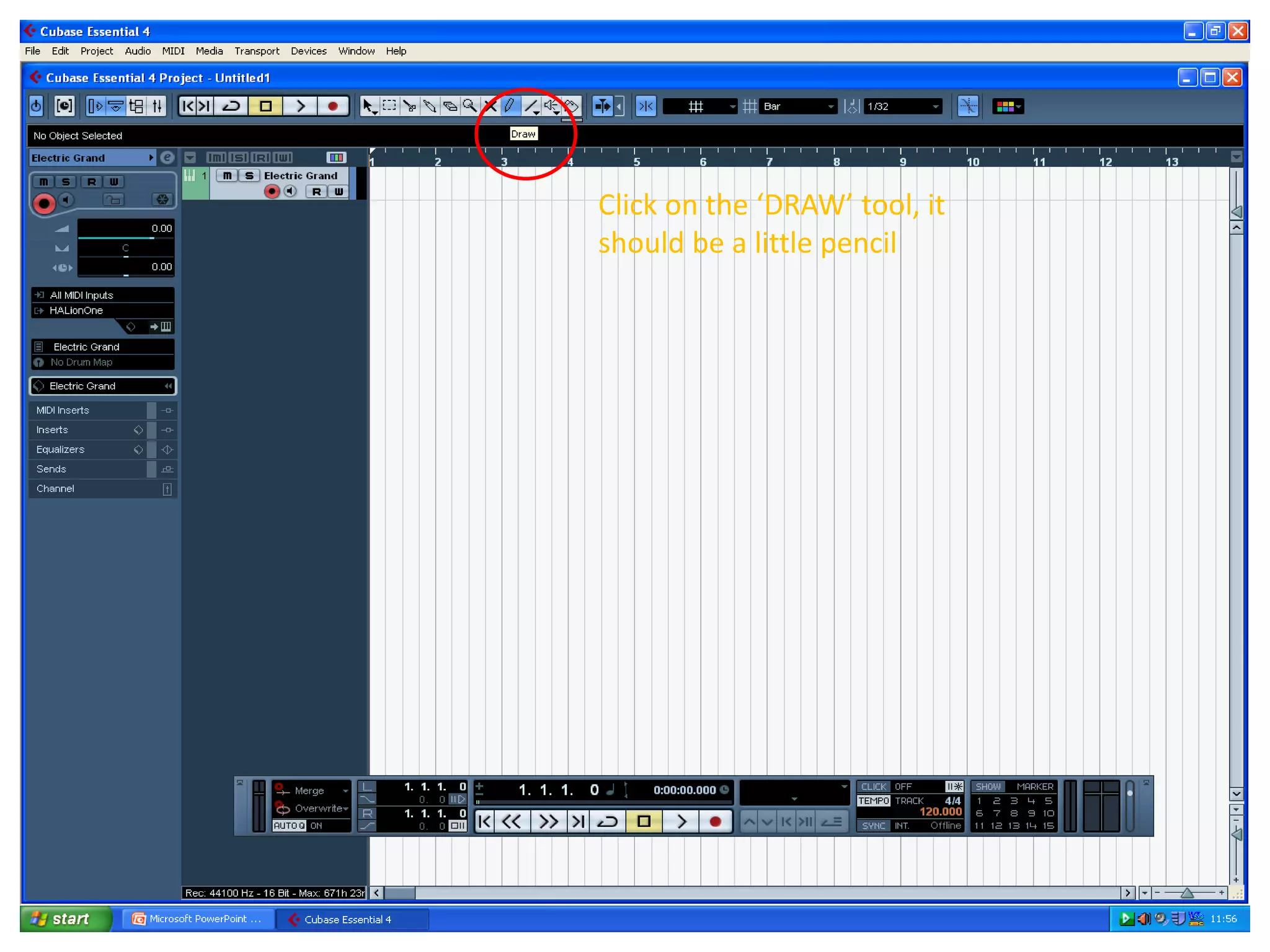 Click on the ‘DRAW’ tool, it
should be a little pencil