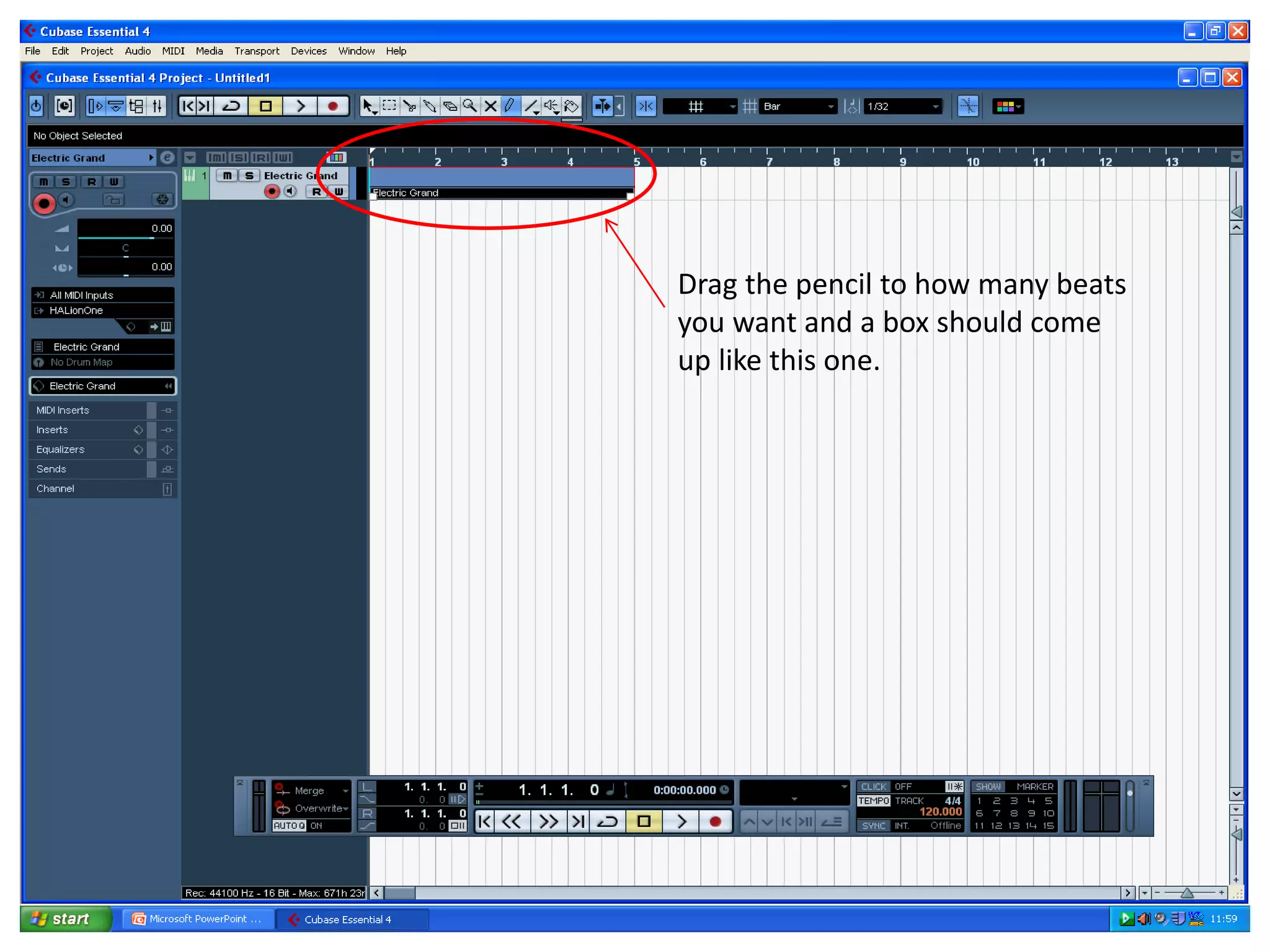 Drag the pencil to how many beats
you want and a box should come
up like this one.