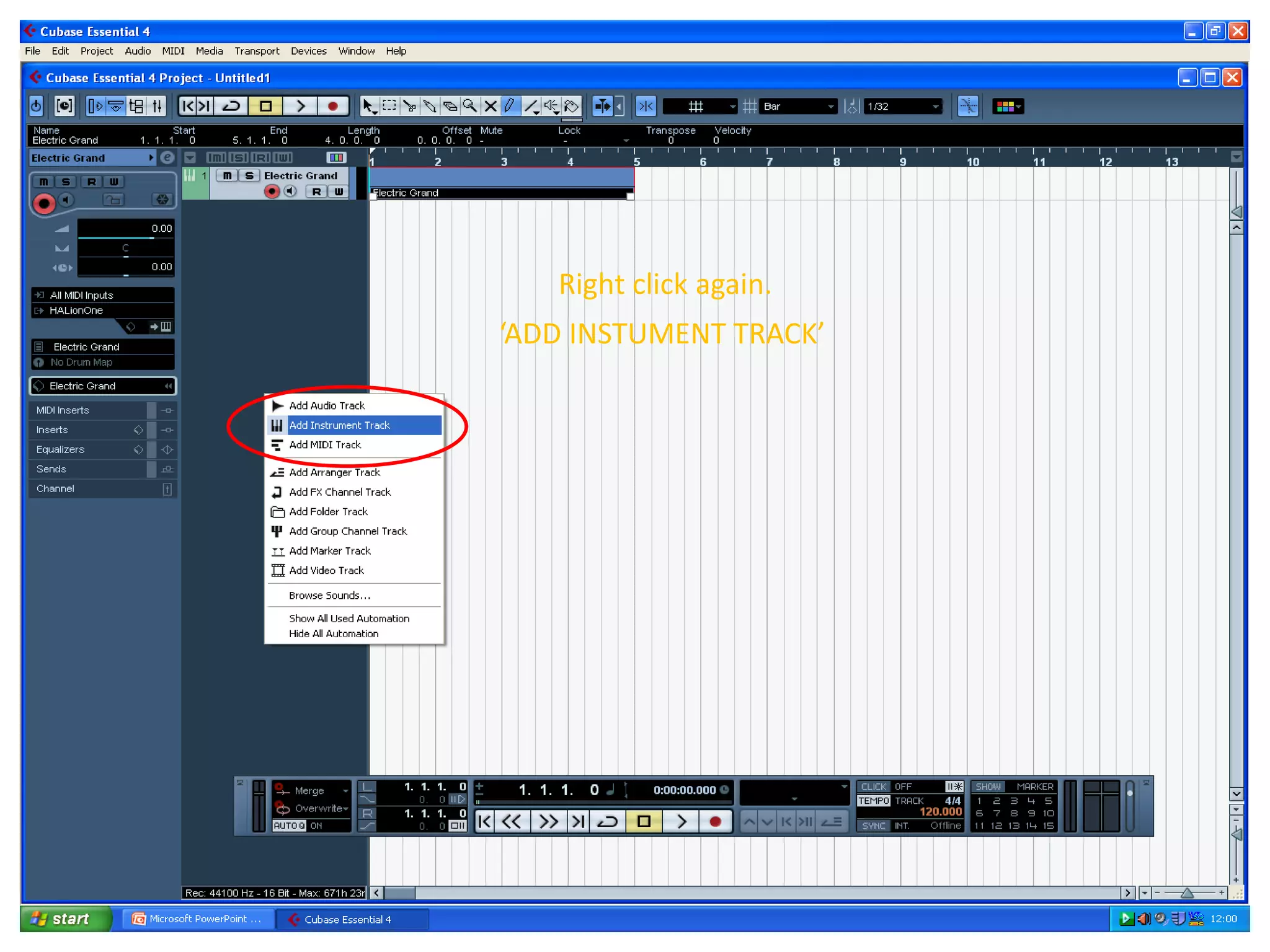 Right click again.
‘ADD INSTUMENT TRACK’