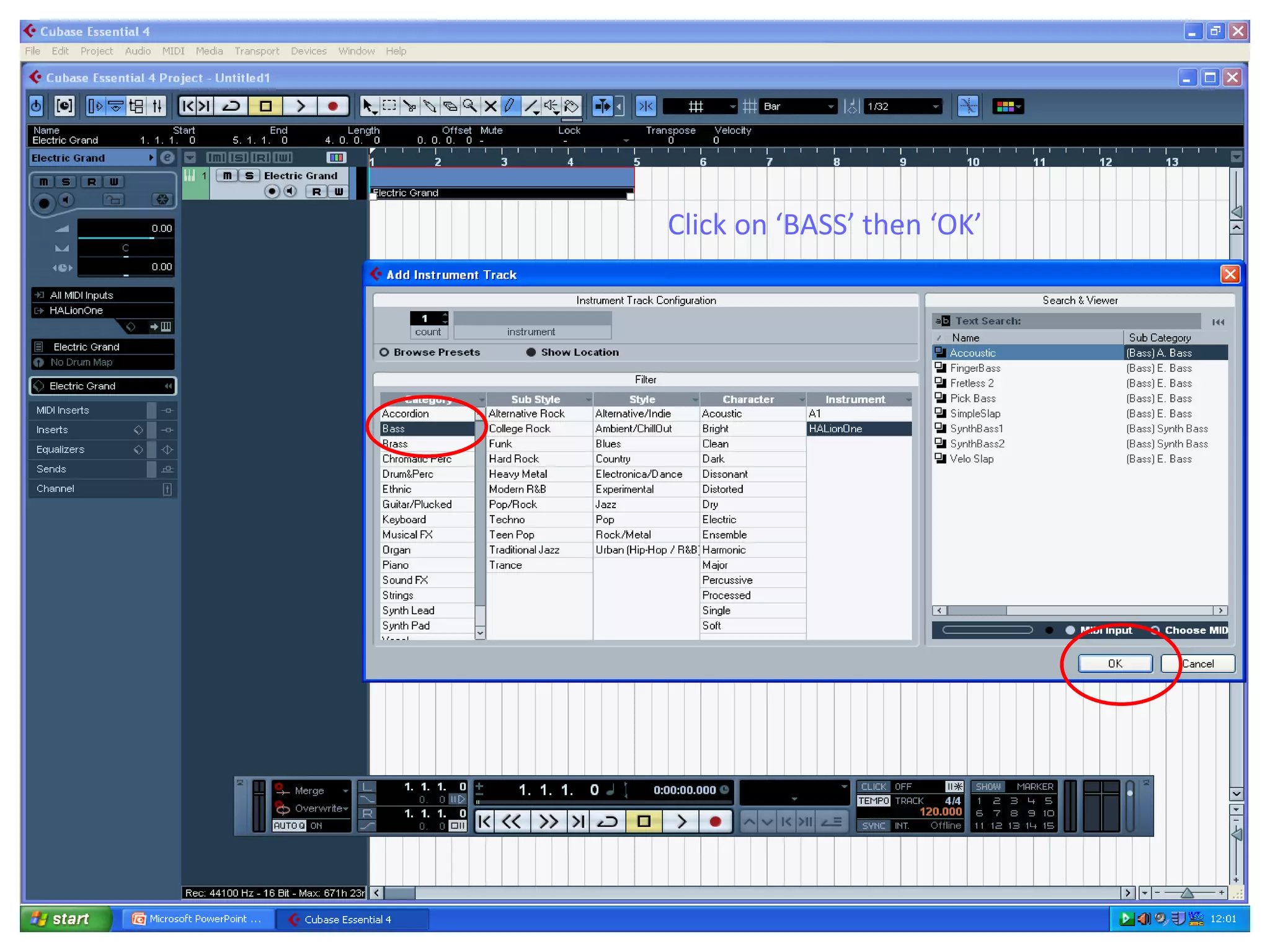 Click on ‘BASS’ then ‘OK’