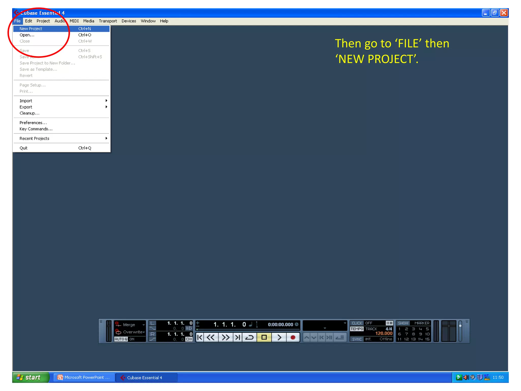 Then go to ‘FILE’ then
‘NEW PROJECT’.