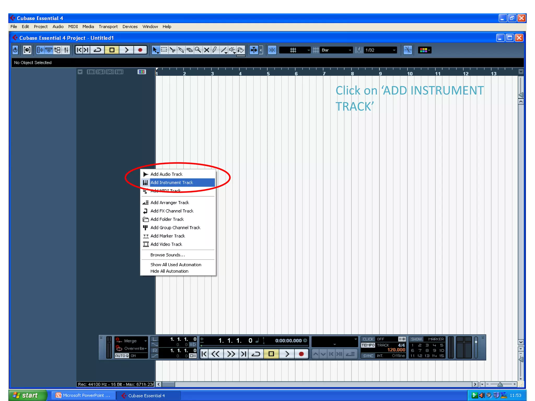 Click on ‘ADD INSTRUMENT
TRACK’