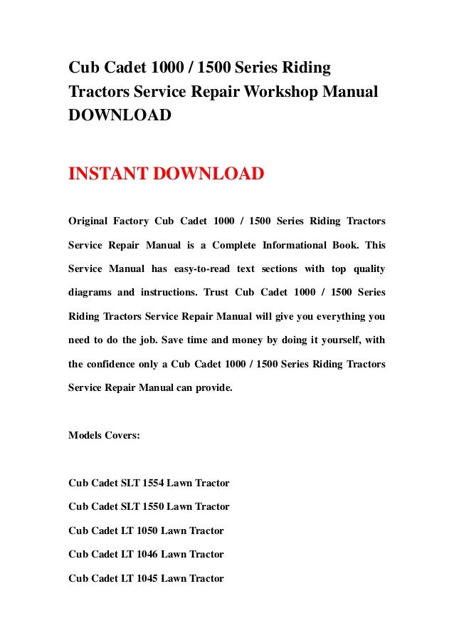 cub cadet 1000 1500 series riding tractors service repair workshop