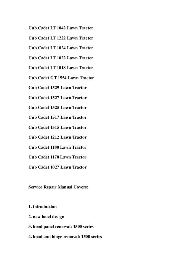 Cub Cadet 1000 1500 Series Riding Tractors Service Repair