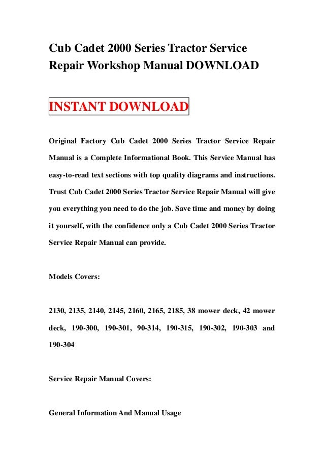 Cub Cadet Service Manual Pdf Free Download