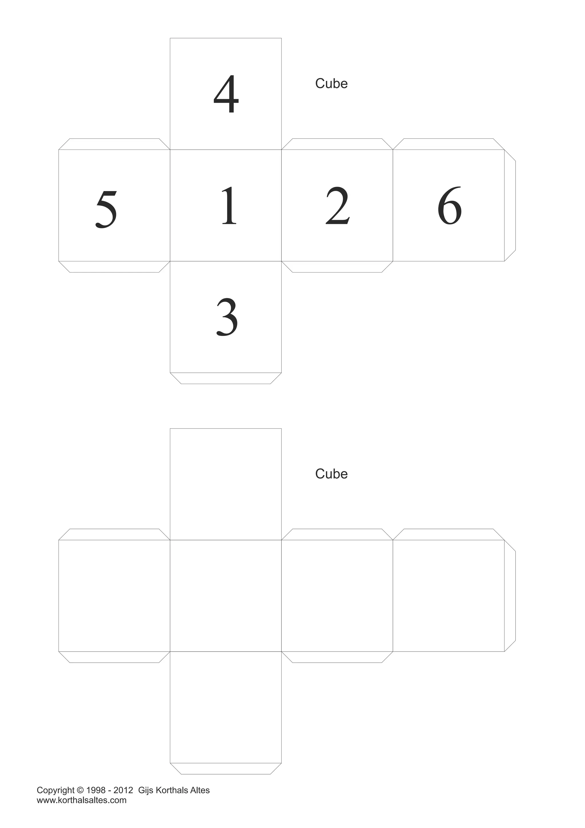 4
5
Cube
1
2
3
Cube
Copyright © 1998 - 2012 Gijs Korthals Altes
www.korthalsaltes.com
6