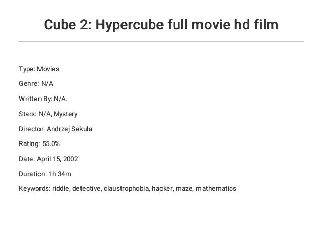 Cube 2 Hypercube Full Movie Free