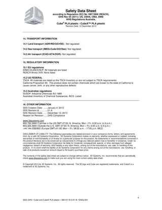 MSDS about the PLA plastic consumable for Cube and CubeX | PDF