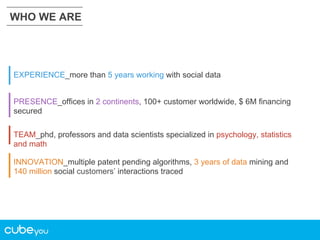 WHO WE ARE

EXPERIENCE_more than 5 years working with social data
PRESENCE_offices in 2 continents, 100+ customer worldwid...