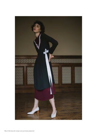 “MILLA” Midi dress with contrast colors and double pleated skirt
 