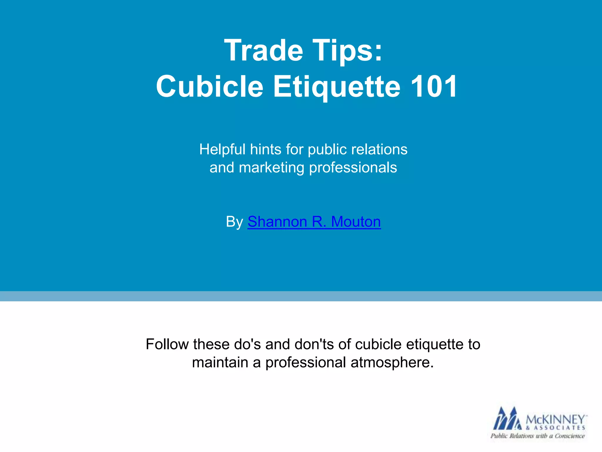 Cubicle Etiquette 101 PPT