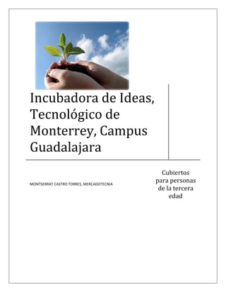 Incubadora de Ideas,
Tecnológico de
Monterrey, Campus
Guadalajara
                                            Cubiertos
                                          para personas
MONTSERRAT CASTRO TORRES, MERCADOTECNIA
                                           de la tercera
                                               edad
 