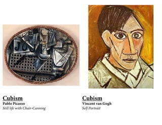 Cubism
Pablo Picasso
Still life with Chair-Canning
Cubism
Vincent van Gogh
Self Portrait
 