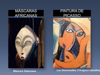 MÁSCARAS
AFRICANAS
PINTURA DE
PICASSO
Les Demoiselles d’Avignon (detalhe)Máscara Gabonesa
 