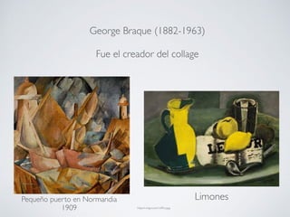 Juan Gris (1897-1927)
Pintor e ilustrador
Trabaja una técnica llamada papier
callé
Dio desarrollo al colorismo
Su cubismo ...