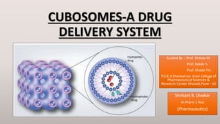 CUBOSOMES-A DRUG
DELIVERY SYSTEM
Shrikant R. Divekar
M.Pharm 1 Year
(Pharmaceutics)
1
Guided By :- Prof. Shitole M.
Prof. Kakde S.
Prof. Khade P.H.
P.D.E.A Shankarrao Ursal Collage of
Pharmaceutical Sciences &
Research Center Kharadi,Pune - 14
 