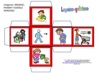 AUTOR: María José de Luis Flores. Maestra especialista en
Audición y Lenguaje-Psicopedagoga. Autora del blog
http://lapsico-goloteca.blogspot.com.es LICENCIA CC (BY-NC-SA)
MADRID 2017
Imágenes: ARASAAC,
PIXABAY Y GOOGLE
IMÁGENES
 