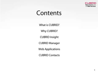 ContentsWhat is CUBRID?Why CUBRID?CUBRID InsightCUBRID ManagerWeb ApplicationsCUBRID Contacts3