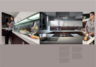 Legni, laccati e anche laminati, disponibili in    Holz, Lack und Laminat in diversen Farben
     più colori, consentono scelte personalizzate.      ermöglichen personalisierte Lösungen.
     Componibile e versatile, Mood riesce dunque        Mood ist eine vielseitige, flexible Küche mit
     a soddisfare necessità e gusti diversi. La         optimalen Lösungen für ganz unterschiedliche
     versione con ante laccate bianche per i pensili,   Anforderungen an Funktionalität und Optik.
     ante in Rovere Moro per le basi e piano            Hier sorgen die weiß lackierten Fronten der
     Quarz, crea forti contrasti oggi molto in voga.    Oberschränke, die dunklen Eichefronten der
                                                        Unterschränke und die Quarzplatte für ein
     Woods, lacquers and even laminates, available      absolut trendiges Kontrastspiel.
     in a selection of colours, provide the basis
     for customised design schemes. Modular             Las maderas, los lacados y también los
     and versatile, Mood responds perfectly to          laminados de varios colores permiten
     different needs and tastes. The version with       personalizar las composiciones de manera
     white lacquered doors for the wall units,          significativa. Con sus características de
     Dark Oak doors for the base units and a            modularidad y versatilidad, Mood logra
     Quarz work-top creates the strong contrasts        satisfacer diferentes necesidades y gustos. La
     so much in fashion today.                          versión con puertas lacadas blancas en los
                                                        muebles de pared, puertas de Roble Oscuro
     Bois, laqués et stratifiés disponibles dans        en las bases y encimera de Quarz, crea fuertes
     plusieurs coloris permettent de personnaliser      contrastes, actualmente muy en boga.
     les choix. Modulable et polyvalente, Mood fait
     écho aux multiples exigences et goûts. La
     version avec portes laquées blanches pour
     les hauts, portes en Chêne Foncé pour les
     bas et plan Quarz crée des contrastes forts,
     actuellement très à la mode.

24                                                                                                       25
 