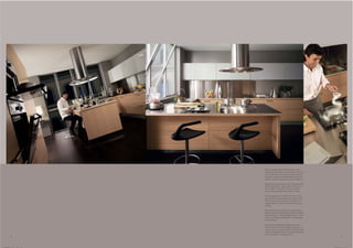 Ante impiallacciate in Rovere Chiaro per
     questa versione della cucina Mood che con il
     suo colore soft e la sua luminosità si presta
     ad essere vissuta come ambiente living, nel
     quale si fondono vita privata e vita di relazione.

     Bright Oak veneered doors for this version of
     the Mood kitchen. With gentle colours and
     full of light, it is ideal for use as a living
     room, where private and social life meet.

     Portes plaquées en Chêne clair pour cette
     version de la cuisine Mood qui, avec sa cou-
     leur douce et sa luminosité, se prête à un
     espace séjour mêlant la vie privée et la vie
     sociale.

     Die Fronten furniert Eiche hell machen diese
     Mood mit ihrer sanften Farbe und ihrer heiteren
     Ausstrahlung zur idealen Wohnküche, in der
     Privat- und Gesellschaftsleben miteinander
     verschmelzen.

     Puertas enchapadas de Roble claro para
     esta versión de la cocina Mood, que con su
     color suave y su luminosidad, se presta a ser
     vivida como sala de estar, en la que se funden
     la vida privada y la socialización.
14                                                        15
 
