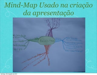 Mind-Map Usado na criação
da apresentação
domingo, 22 de agosto de 2010
 