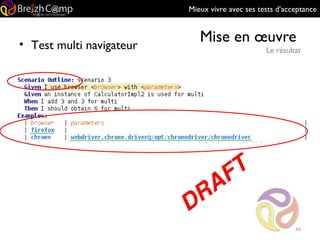 Mieux vivre avec ses tests d’acceptance
Mise en œuvre
Le résultat
44
• Test multi navigateur
 