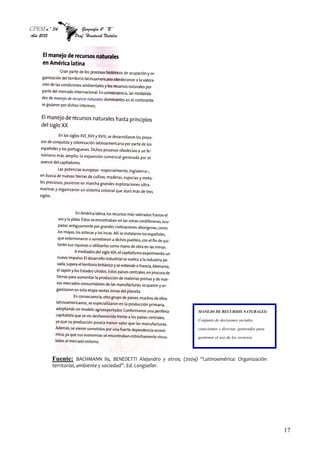 CPEM n º 34 Geografía 4º “B”
Año 2015 Prof: Hantusch Natalia
17
MANEJO DE RECURSOS NATURALES:
Conjunto de decisiones sociales,
conscientes y directas, generadas para
gestionar el uso de los recursos
Fuente: BACHMANN lía, BENEDETTI Alejandro y otros; (2004) “Latinoamérica: Organización
territorial, ambiente y sociedad”. Ed. Longseller.
 