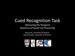 Cued Recognition Task
Measuring the Temporal
Dynamics of Social Cue Processing
Buyun Xu, University of Victoria
James Tanaka, University of Victoria
 