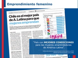 Emprendimiento femenino

“País con MEJORES CONDICIONES
para las mujeres emprendedoras
de América Latina”.

21

 