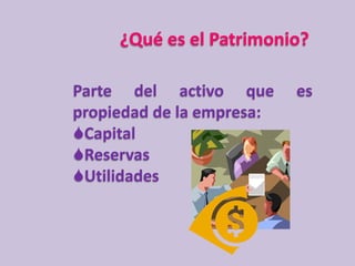 Parte del activo que       es
propiedad de la empresa:
Capital
Reservas
Utilidades
 