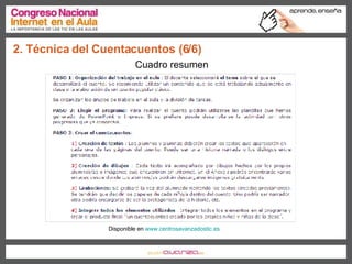 2. Técnica del Cuentacuentos (6/6) Disponible en  www.centrosavanzadostic.es   Cuadro resumen 