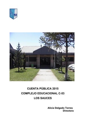CUENTA PÚBLICA 2015
COMPLEJO EDUCACIONAL C-53
LOS SAUCES
Alicia Delgado Torres
Directora
 