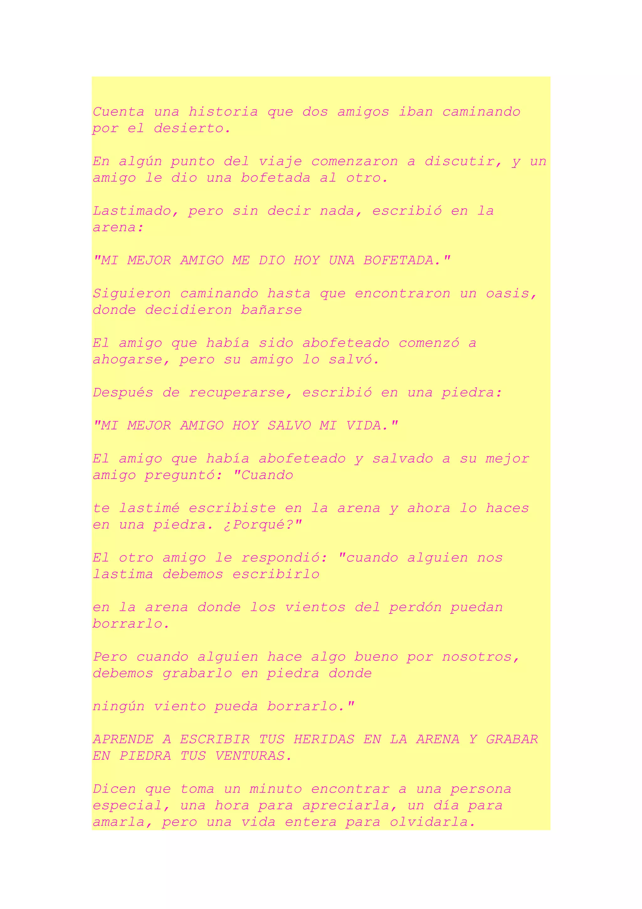 Una historia que dos amigos iban caminando por el desierto. PDF