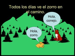 Todos los días ve el zorro en
el camino.
Hola,
zorro.
Hola,
conejo.
 