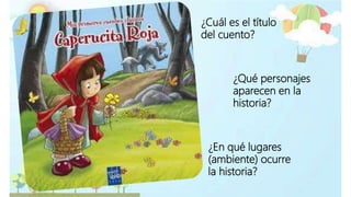 ¿Qué personajes
aparecen en la
historia?
¿Cuál es el título
del cuento?
¿En qué lugares
(ambiente) ocurre
la historia?
 