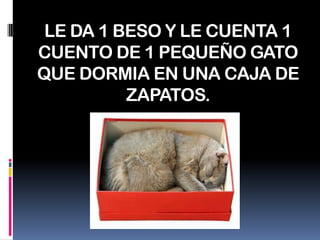 LE DA 1 BESO Y LE CUENTA 1 CUENTO DE 1 PEQUEÑO GATO QUE DORMIA EN UNA CAJA DE ZAPATOS.