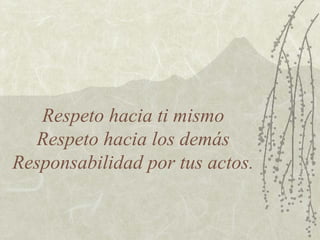 Respeto hacia ti mismo
Respeto hacia los demás
Responsabilidad por tus actos.
 