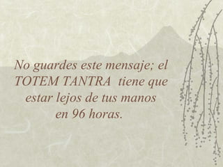 No guardes este mensaje; el
TOTEM TANTRA tiene que
estar lejos de tus manos
en 96 horas.
 