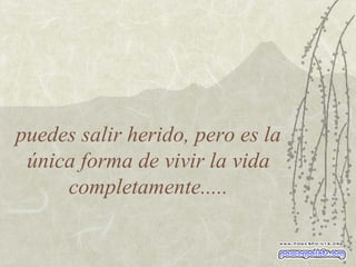 puedes salir herido, pero es la única forma de vivir la vida completamente..... 