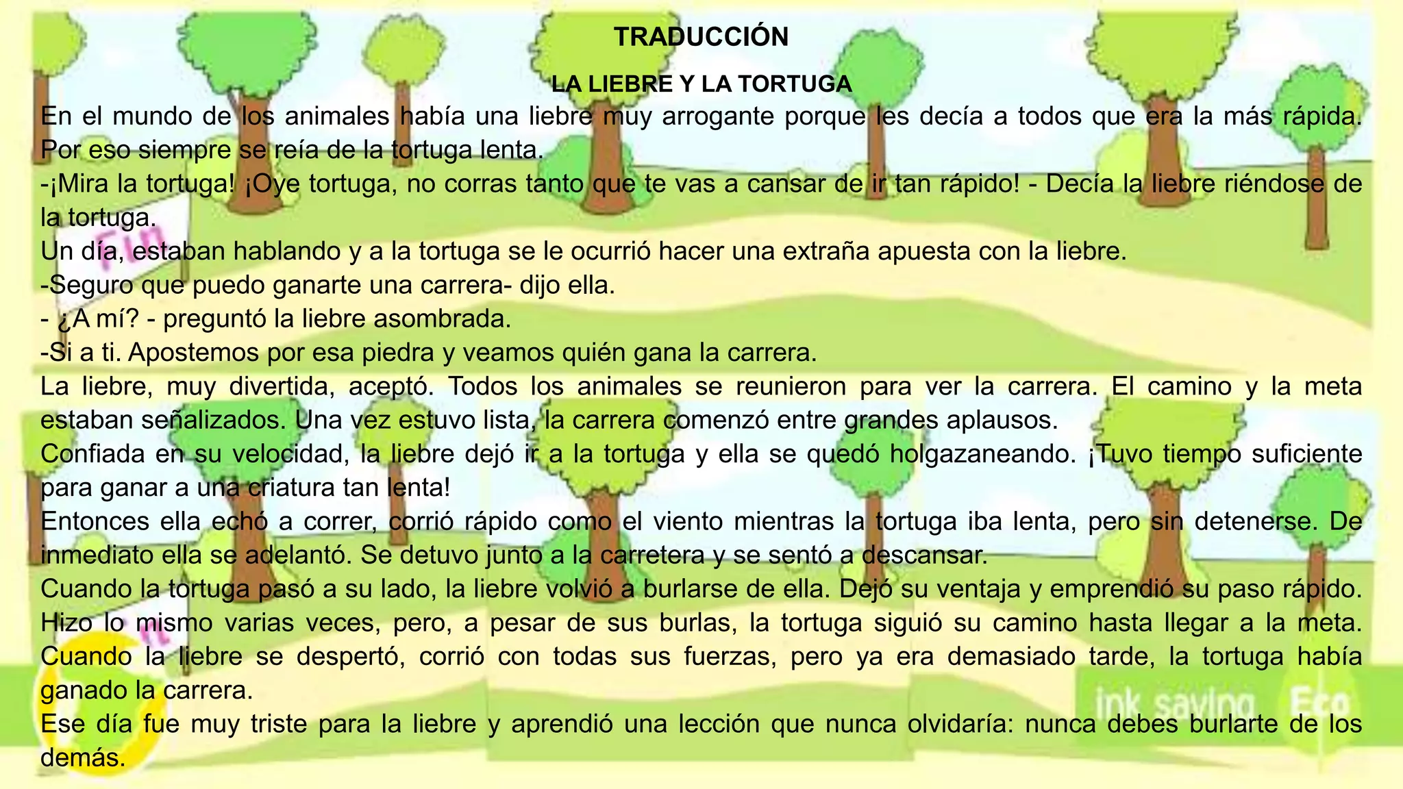 CUENTO LA LIEBRE Y LA TORTUGA INGLÉS.pptx