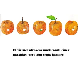 El viernes atravesó masticando cinco
naranjas, pero aún tenía hambre
 